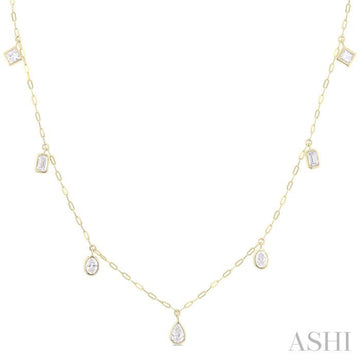 1 1/5 Ctw Bezel Set Mixed Diamond Cut Station Necklace in 14K Yellow Gold